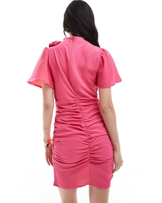 Vila Pink Corsage Mini Dress With Ruched Side