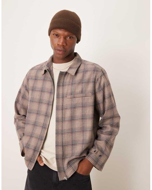 ASOS Brown Relaxed Boxy Zip Through Shacket for men