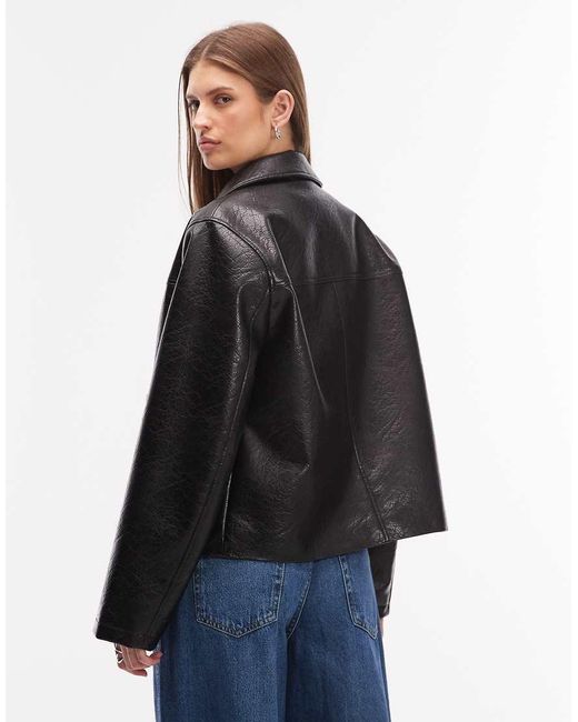 ASOS Blue Leather Look Harrington Jacket