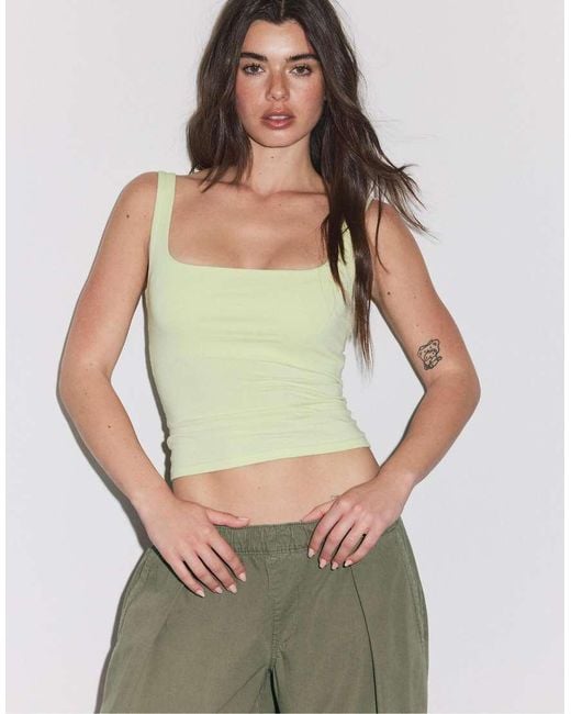 Stradivarius Green Tank Top With A Square-cut Neckline