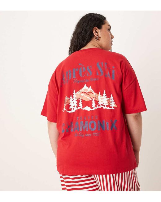 ASOS Red Asos Design Curve Oversized Graphic Tee & Wide Leg Trouser Pyjama Set