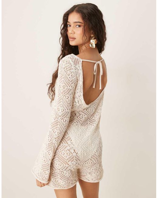 ASOS Natural Crochet Knitted Playsuit
