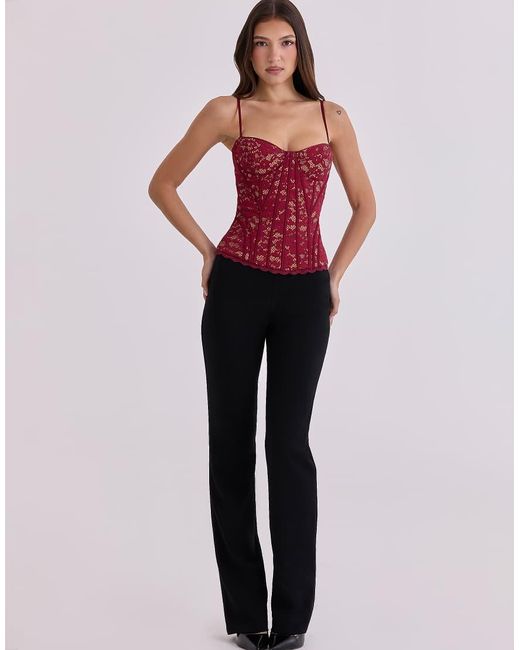House Of Cb Red Rania Wine Lace Corset Top