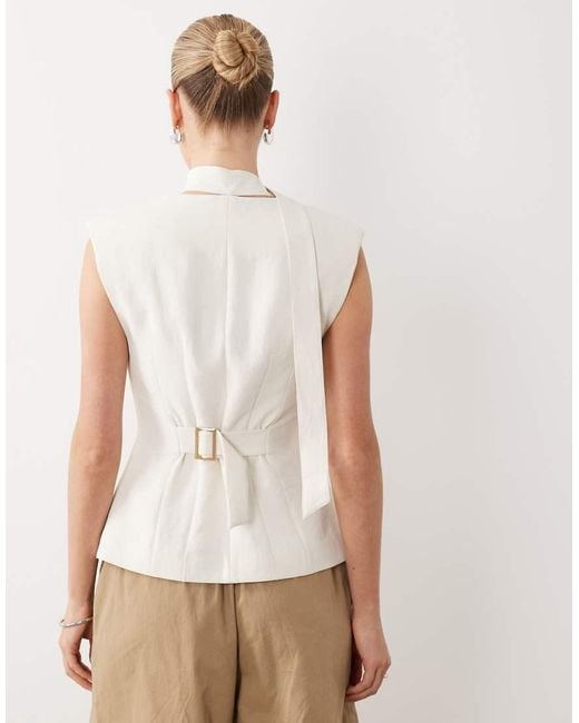 ASOS Natural Tailored Longline Molded Hip Vest With Scarf Detail