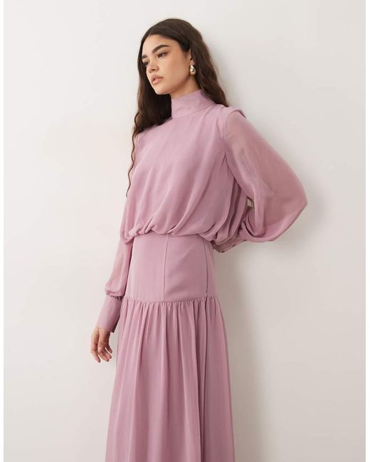 ASOS Pink High Neck Deep Cuff Maxi Dress