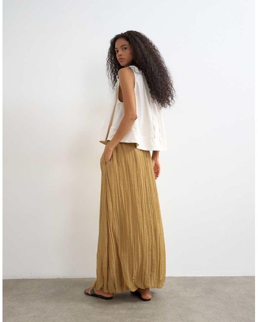 TOPSHOP Natural Tie Detail Crinkle Bubble Hem Maxi Skirt