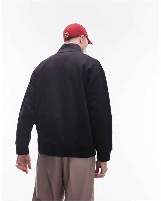 Topman Black Premium Oversized 1/4 Zip Sweatshirt for men
