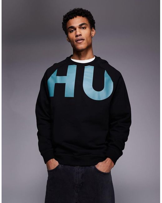 HUGO Gray Nalfcrew Large Logo Sweatshirt for men