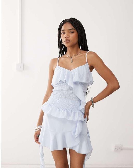 Amy Lynn White Asymmetric Shirred Ruffle Cami Top