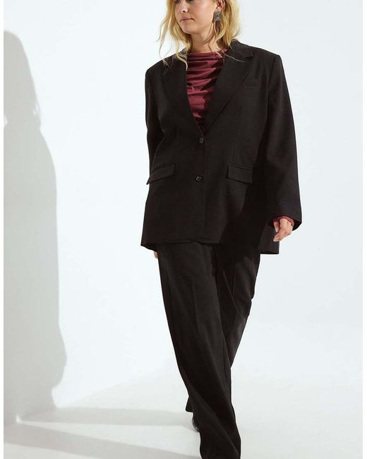 NA-KD Black Tailored Mid Waist Suit Trouser