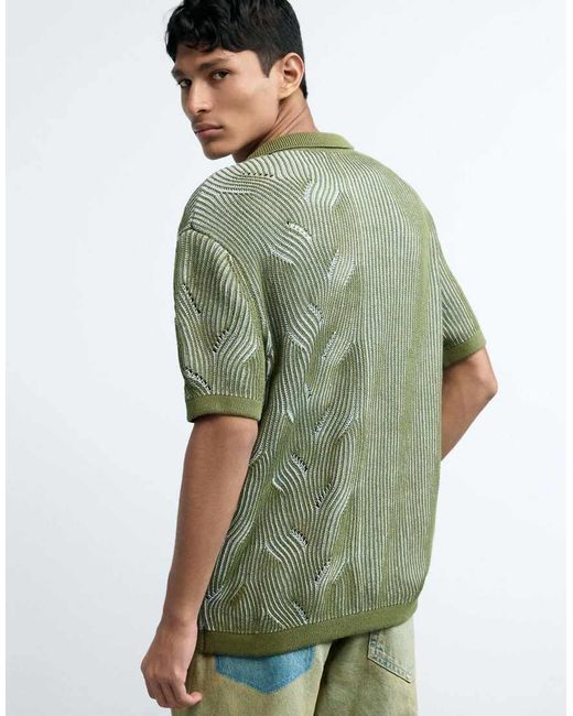 Desigual Green Polo Knit Sweater for men