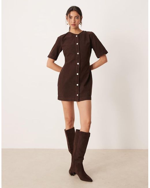 ASOS Brown Cord Button Through Mini Dress