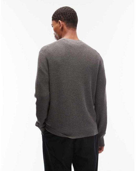 AllSaints Gray Waffle Knit Crew Neck Logo Jumper for men