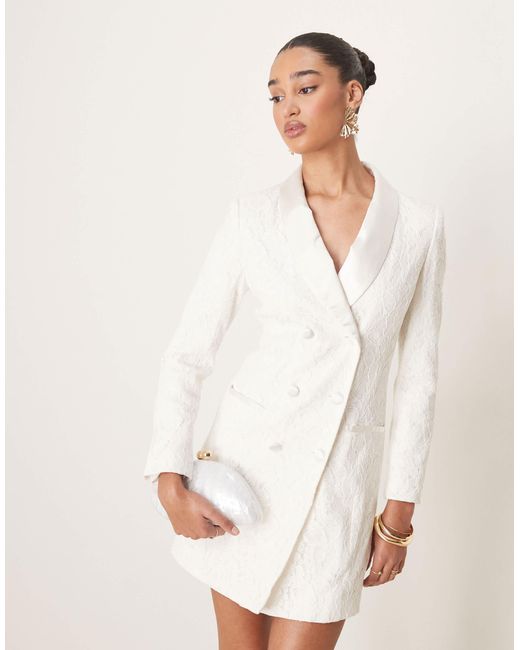 Y.A.S Premium Lace Tuxedo Style Dress in White | Lyst