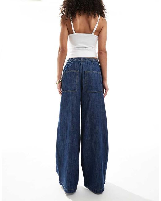 ASOS Zachte Jeans Met Wijde Pijpen Van Linnenmix in het Blue