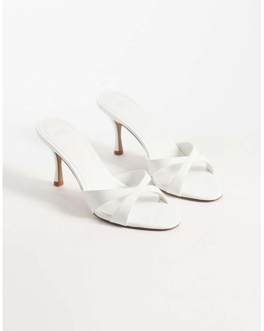 Mango White Cross Strap Heeled Mule