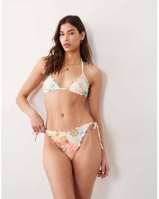 Miss Selfridge Natural Ruffle Edge Triangle Bikini Top