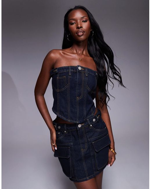 Liquor N Poker Blue Denim Bandeau Crop Top