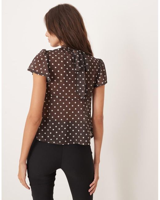 ASOS Black Floaty Mesh Flutter Sleeve Top With Tie Back Detail