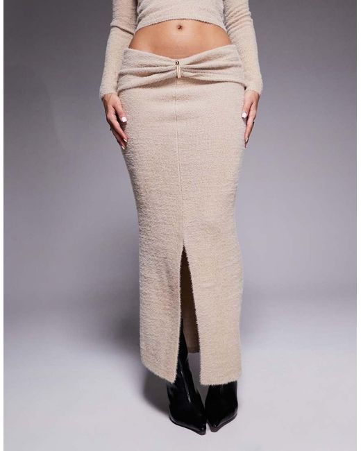 Aria Cove Gray Fluffy Knit Metal Detail Foldover Maxi Skirt