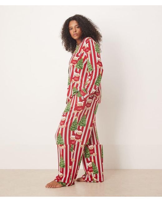 Chelsea Peers Red Curve Poly Long Sleeve Revere Pyjama Set