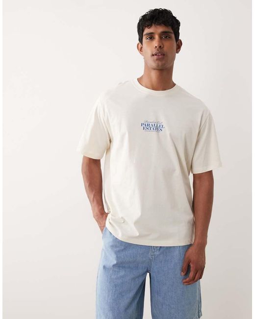 Jack & Jones Gray Oversized T-shirt With Paradise Print for men