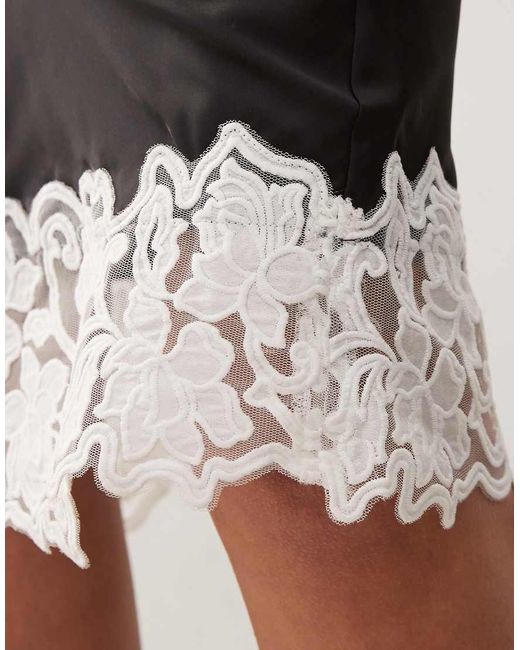 Lioness Natural Anchored Contrast Lace Hem Midi Skirt