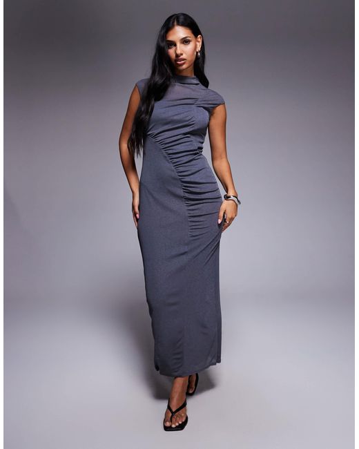 Robe mi-longue drapée et froncée devant - anthracite ASOS en coloris Blue