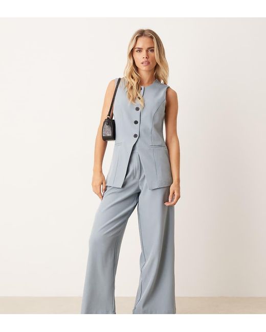 JDY Petite Blue Highwaist Pleated Wide Leg Trouser Co-Ord