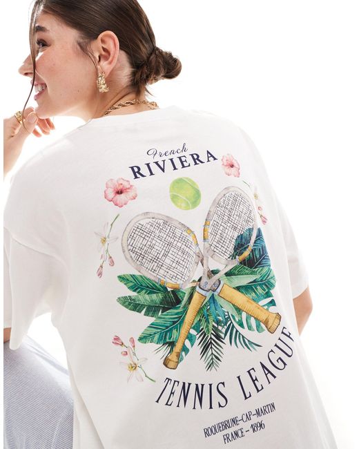 JJXX White Oversized Riviera Tennis Back Print T-shirt