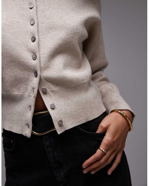 TOPSHOP Gray Knitted Compact Fitted Waist Cardigan