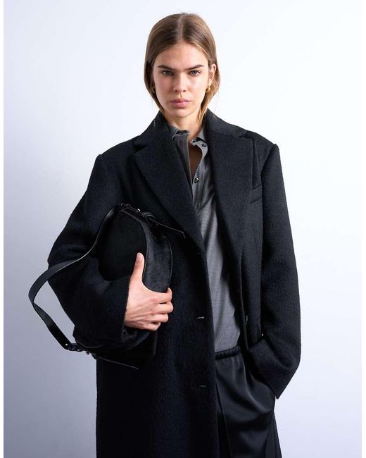 TOPSHOP Blue Brushed Three Button Longline Blazer Coat