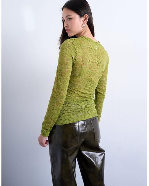 TOPSHOP Green – langärmliges oberteil aus spitze