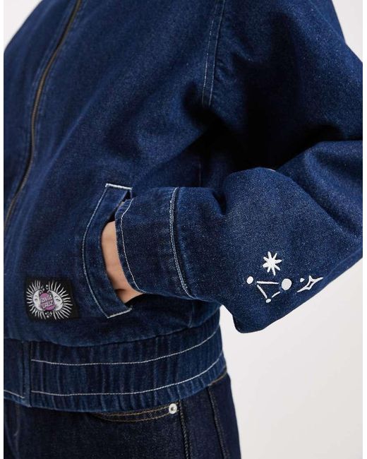 Santa Cruz Blue Denim Zip Up Bomber Jacket