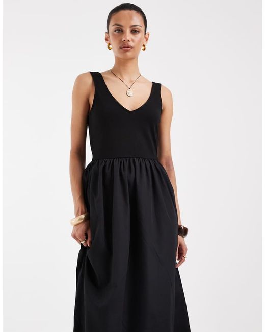 Vero Moda Black Jersey And Poplin Mix Sleeveless Maxi Dress
