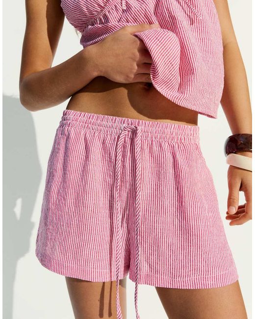 Bershka Red Rustic Shorts With Elasticated Waist