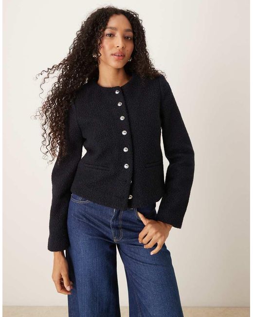 Giacca Sartoriale Bouclé di Mango in Blue