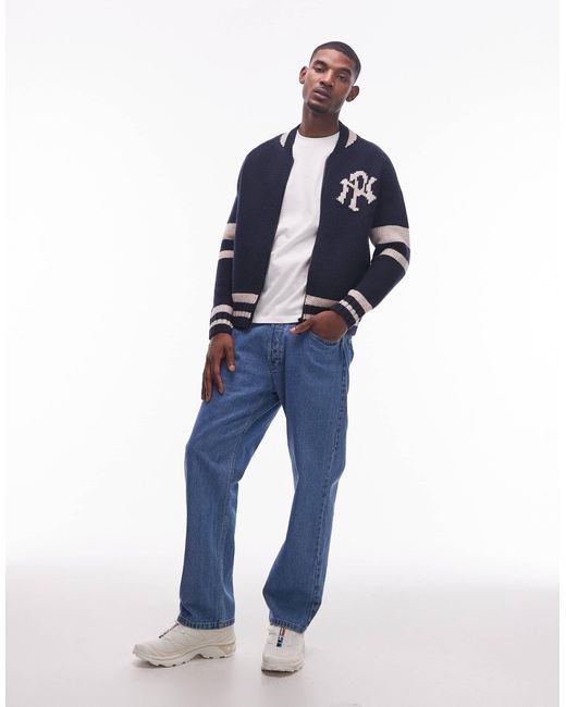 Pull zippé en laine mélangée avec bandes contrastantes No Problemo pour homme en coloris Blue