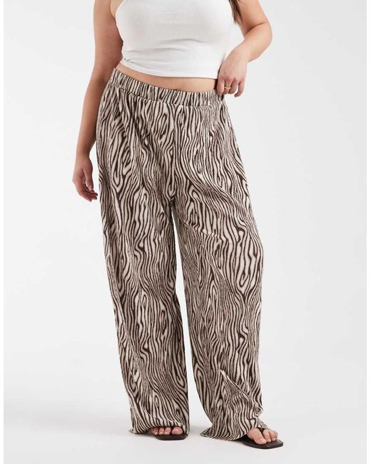 Pieces Plus Brown Pieces Curve Wide Leg Plisse Pants