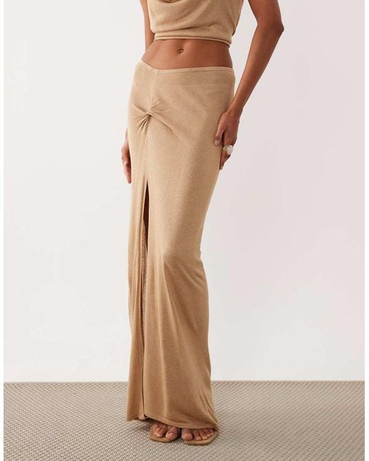 Miss Selfridge Natural Glitter Knit Twist Detail Maxi Skirt