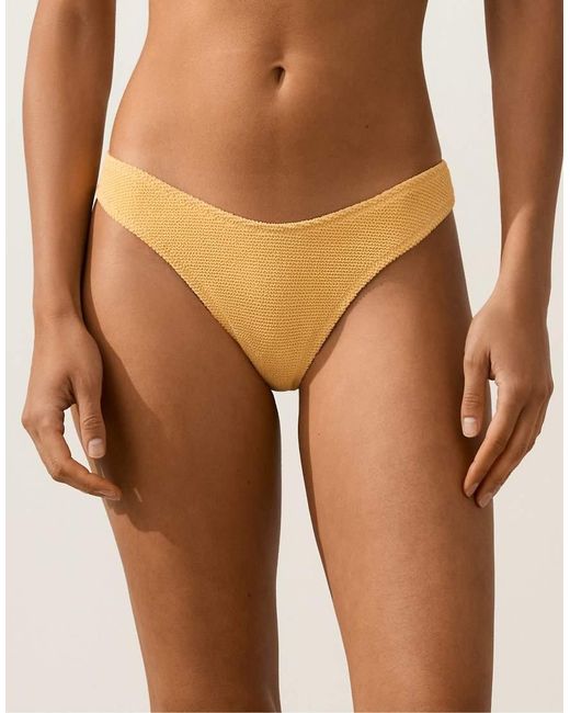 Oysho Brown U-Cut Crinkle Brazilian Bikini Briefs