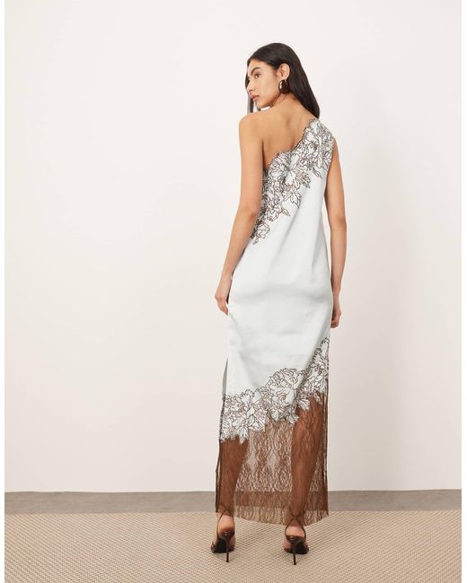 ARRANGE Natural – gerade geschnittenes maxikleid mit stickerei-applikation, one-shoulder-träger und spitzenbahn