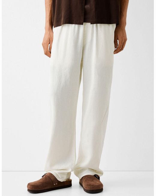 Pantalon large en lin Bershka pour homme en coloris White