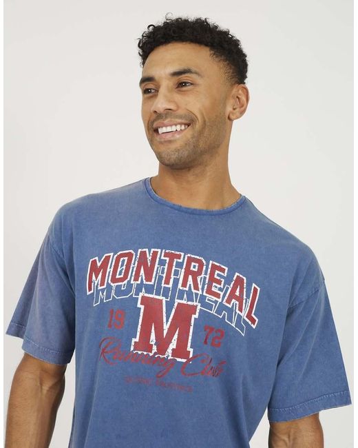 Brave Soul Blue Acid Wash Relaxed Fit T-Shirt for men