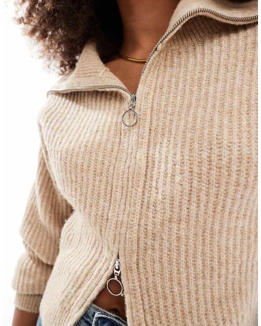 JJXX Blue Double Zip Knitted Jumper