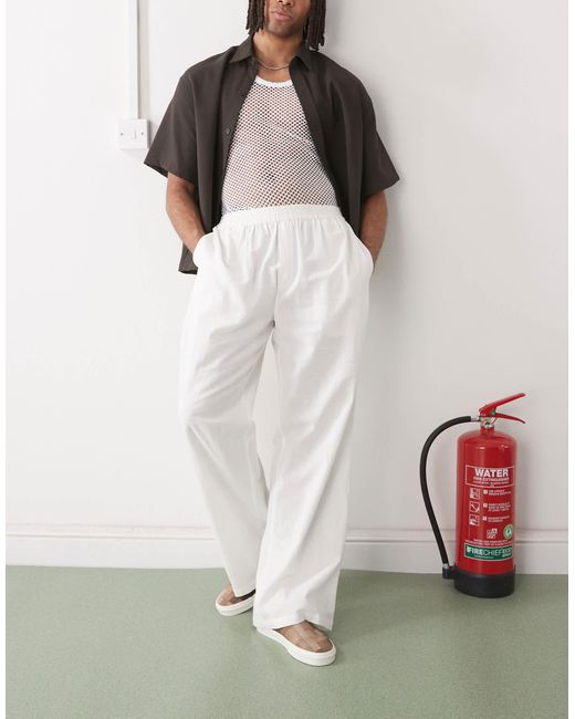 Collusion White Relaxed Woven Pant With Linen for men