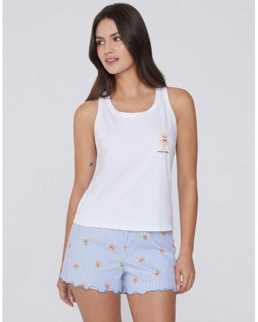 Tezenis White Printed Cotton Camisole