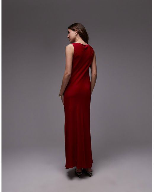 Mango Red Satin Drape Neck Maxi Dress
