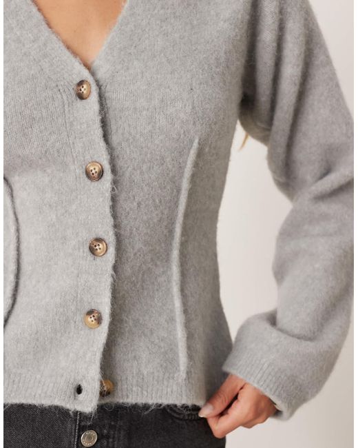 ASOS Gray Cardigan With Exposed Waist Seams With Wool