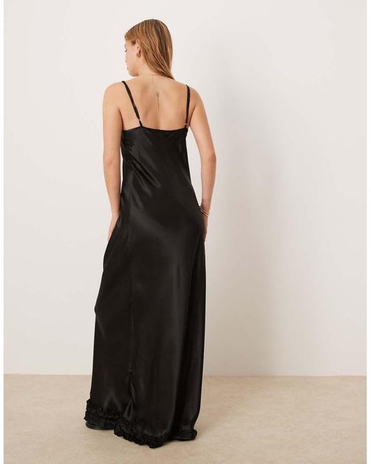 Vrg Grl Black Alber Satin Ruffle Hem Maxi Dress